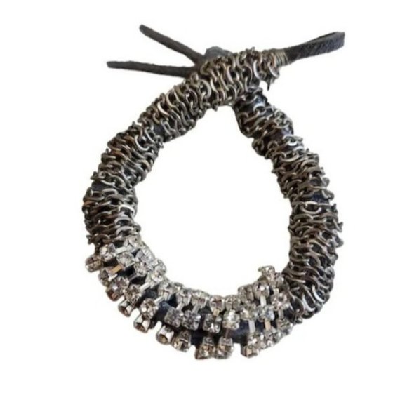 Vintage Signed NOS Bee Charming Chain Suede Rhinestone Roll Bracelet (A942) - Picture 1 of 4